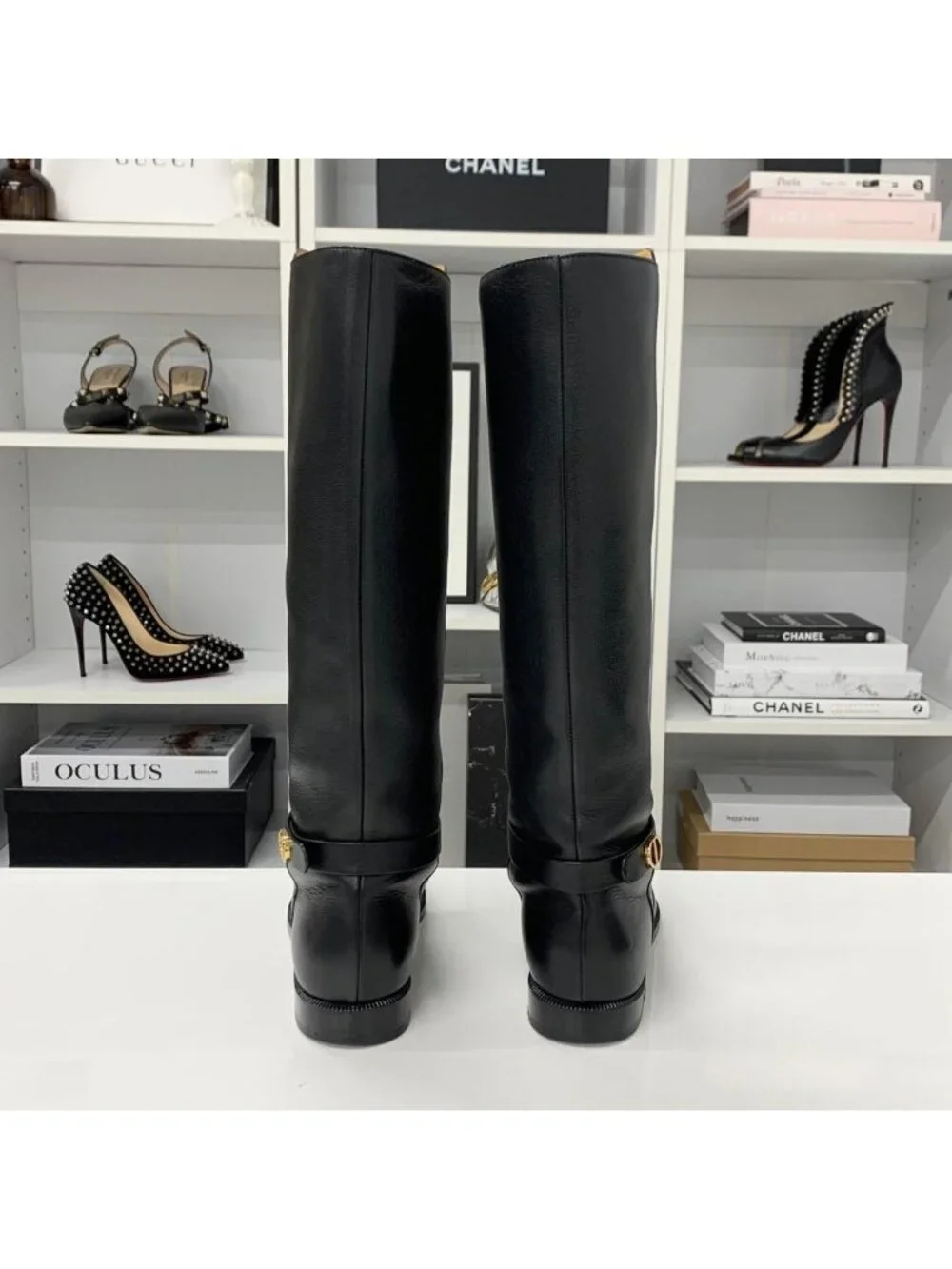 Dior Logo Leather Long Boots Black
